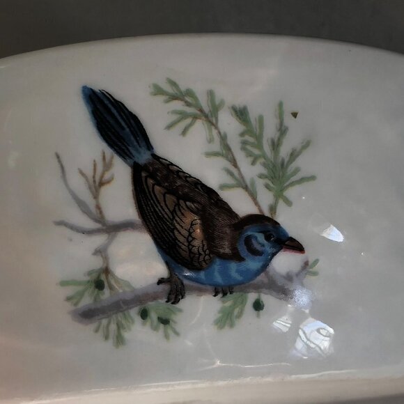 Lourioux Le Faune Birds Round Serving Bowl Casserole Baking Dish France 6.5" - Picture 8 of 12